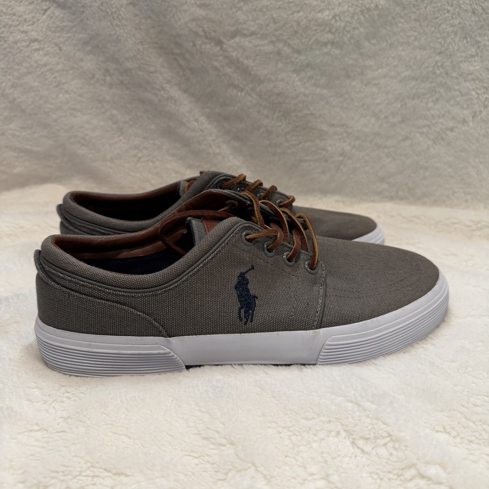 NEW - POLO RALPH LAUREN Men's Faxon X Sneaker Gray, Navy Pony Size 8.5D READ